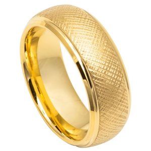 8mm Men Women Tungsten Ring Yellow Gold plated IP Florentine finish Domed